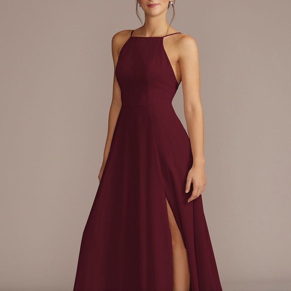 chiffon high-neck a-line bridesmaid dress